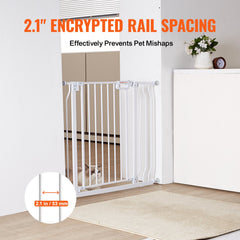 Baby Gate, 749-990 mm Extra Wide, 762 mm High, Dog Gate for Stairs Doorways and House, Easy Step Walk Thru Auto Close Child Gate Pet Security Gate with Pressure Mount Kit & Wall Mount Kit, White