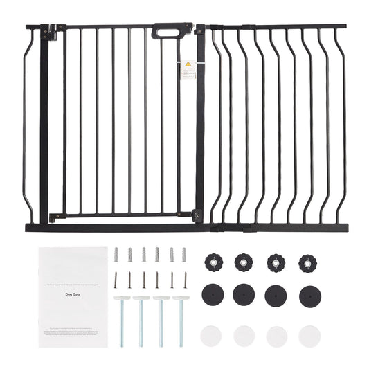 Baby Gate, 749-1229 mm Extra Wide, 762 mm High, Dog Gate for Stairs Doorways and House, Easy Step Walk Thru Auto Close Child Gate Pet Security Gate with Pressure Mount and Wall Mount Kit, Black