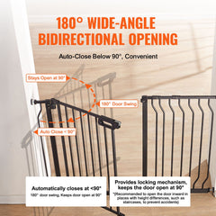 Baby Gate, 749-1229 mm Extra Wide, 762 mm High, Dog Gate for Stairs Doorways and House, Easy Step Walk Thru Auto Close Child Gate Pet Security Gate with Pressure Mount and Wall Mount Kit, Black