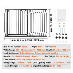 Baby Gate, 749-1229 mm Extra Wide, 762 mm High, Dog Gate for Stairs Doorways and House, Easy Step Walk Thru Auto Close Child Gate Pet Security Gate with Pressure Mount and Wall Mount Kit, Black