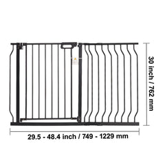 Baby Gate, 749-1229 mm Extra Wide, 762 mm High, Dog Gate for Stairs Doorways and House, Easy Step Walk Thru Auto Close Child Gate Pet Security Gate with Pressure Mount and Wall Mount Kit, Black