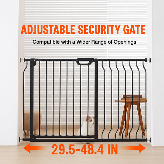 Baby Gate, 749-1229 mm Extra Wide, 762 mm High, Dog Gate for Stairs Doorways and House, Easy Step Walk Thru Auto Close Child Gate Pet Security Gate with Pressure Mount and Wall Mount Kit, Black