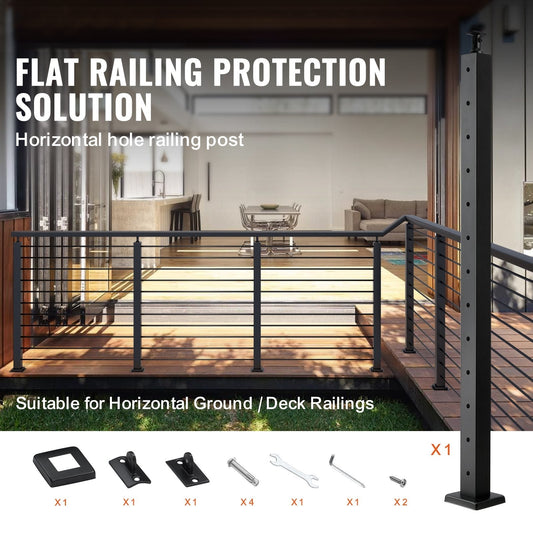 Cable Railing Post Level Deck Stair Post 42 x 1.97 x 1.97" Cable Handrail Post Stainless Steel Brushed Finishing Deck Railing Pre-Drilled Pickets with Mounting Bracket Stair Railing Kit Black 106.7*5*5cm