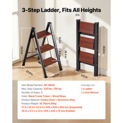 3 Step Ladder, Folding Step Stool with Wide Anti-Slip Pedal and Comfort Handgrip, Lightweight 150 kg Capacity Portable Aluminum Plant Support, Multi-Use for Adults, Home Repairing, Cleaning
