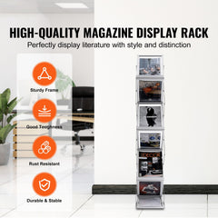 Literature Rack, 6 Pockets, Pop up Aluminum Magazine Rack, Lightweight Catalog Holder Stand w/Carrying Bag for Living Room, Hotel, Trade Show, Exhibition, Office