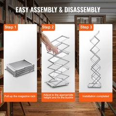 Literature Rack, 6 Pockets, Pop up Aluminum Magazine Rack, Lightweight Catalog Holder Stand w/Carrying Bag for Living Room, Hotel, Trade Show, Exhibition, Office