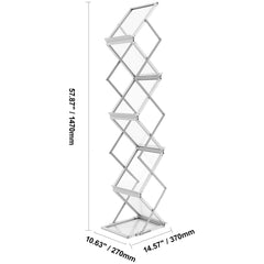 Literature Rack, 6 Pockets, Pop up Aluminum Magazine Rack, Lightweight Catalog Holder Stand w/Carrying Bag for Living Room, Hotel, Trade Show, Exhibition, Office