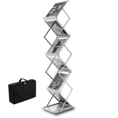 Literature Rack, 6 Pockets, Pop up Aluminum Magazine Rack, Lightweight Catalog Holder Stand w/Carrying Bag for Living Room, Hotel, Trade Show, Exhibition, Office