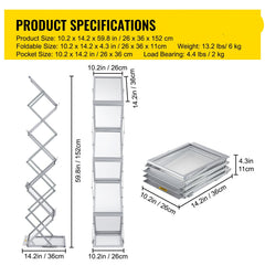 Literature Rack, 6 Pockets, Pop up Aluminum Magazine Rack, Lightweight Catalog Holder Stand w/Carrying Bag for Living Room, Hotel, Trade Show, Exhibition, Office
