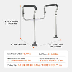 Toilet Safety Rail, Bathroom Toilet Seat Frame, Adjustable Width & Height Fit Most Toilets, Supports 136 kg, Toilet Handles Grab Bars with Padded Armrests for Handicap, Disabled, Seniors