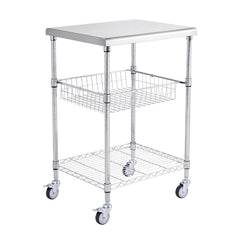 Kitchen Utility Cart, 3 Tiers, Wire Rolling Cart with 213kg Capacity, Steel Service Cart on Wheels, Metal Storage Trolley with 76mm Basket Curved Handle PP Liner 6 Hooks, for Indoor and Outdoor