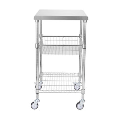 Kitchen Utility Cart, 3 Tiers, Wire Rolling Cart with 213kg Capacity, Steel Service Cart on Wheels, Metal Storage Trolley with 76mm Basket Curved Handle PP Liner 6 Hooks, for Indoor and Outdoor