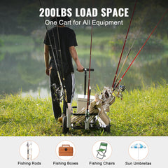 VEVOR Beach Fishing Cart, 91 kg Load Capacity, Fish and Marine Cart with Two 275 mm Big Wheels Rubber Balloon Tires for Sand, Heavy-Duty Steel Pier Wagon Trolley with 7 Rod Holders for Fishing, Picnic