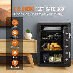 Double Door 3.5 cu.ft Safe Box with Key Lock Password Fireproof Bag Black