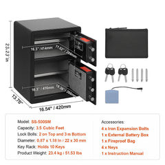 Double Door 3.5 cu.ft Safe Box with Key Lock Password Fireproof Bag Black