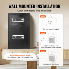 Double Doors 4.5 cu.ft Safe Box with Key Lock & Password, Safe Lock Box with Fireproof Bag, Key Rack, LED Light and 2 Height Adjustable and Removable Divider for Money, Documents and Valuables