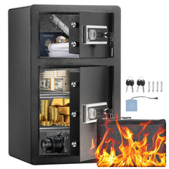 Double Doors 4.5 cu.ft Safe Box with Key Lock & Password, Safe Lock Box with Fireproof Bag, Key Rack, LED Light and 2 Height Adjustable and Removable Divider for Money, Documents and Valuables
