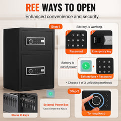 Double Doors 4.5 cu.ft Safe Box with Key Lock & Password, Safe Lock Box with Fireproof Bag, Key Rack, LED Light and 2 Height Adjustable and Removable Divider for Money, Documents and Valuables