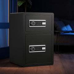 Double Doors 4.5 cu.ft Safe Box with Key Lock & Password, Safe Lock Box with Fireproof Bag, Key Rack, LED Light and 2 Height Adjustable and Removable Divider for Money, Documents and Valuables