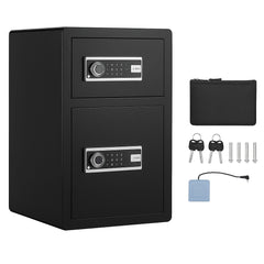 Double Doors 4.5 cu.ft Safe Box with Key Lock & Password, Safe Lock Box with Fireproof Bag, Key Rack, LED Light and 2 Height Adjustable and Removable Divider for Money, Documents and Valuables