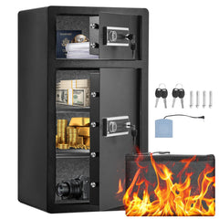 Double Doors 7.2 cu.ft Safe Box with Key Lock & Password, Safe Lock Box with Fireproof Bag, Key Rack, LED Light and 2 Height Adjustable and Removable Divider for Money, Documents, Jewelry and Valuables, Black