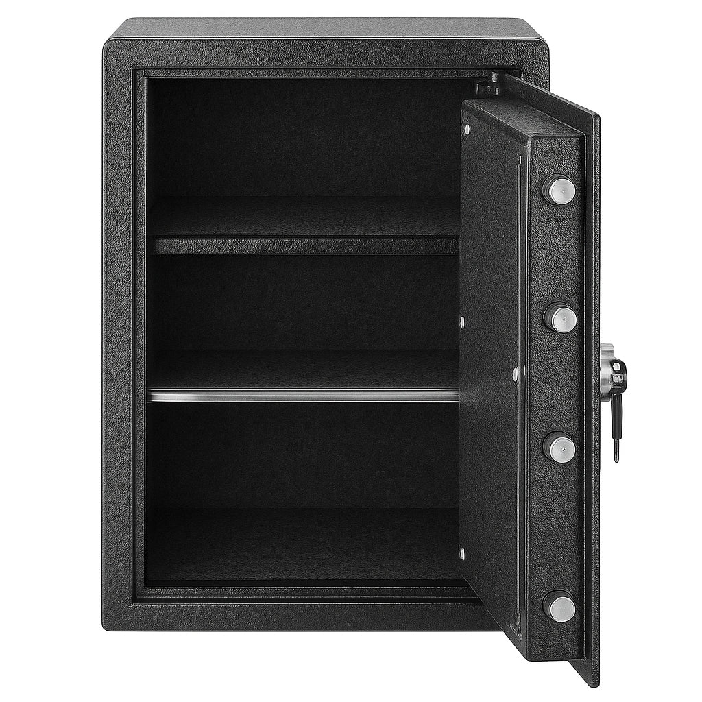 Double Doors 7.2 cu.ft Safe Box with Key Lock & Password, Safe Lock Box with Fireproof Bag, Key Rack, LED Light and 2 Height Adjustable and Removable Divider for Money, Documents, Jewelry and Valuables, Black