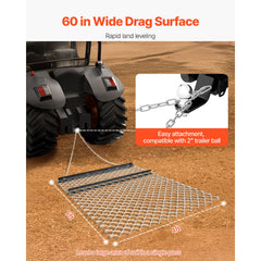 Drag Harrow 4 x 5 ft Chain Harrow Lawn Rake ATV UTV Tractor Attachments
