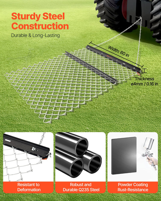 Drag Harrow 4 x 5 ft Chain Harrow Lawn Rake ATV UTV Tractor Attachments