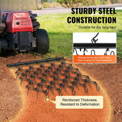 Drag Harrow, 4'x4' Heavy-Duty Chain Harrow with 69 Teeth, ATV UTV Tractor Attachments Field Drag Mat for Sod Prepping, Seeding Lawns, Landscape Leveling, Harrow Rake for Gravel Driveway Yard