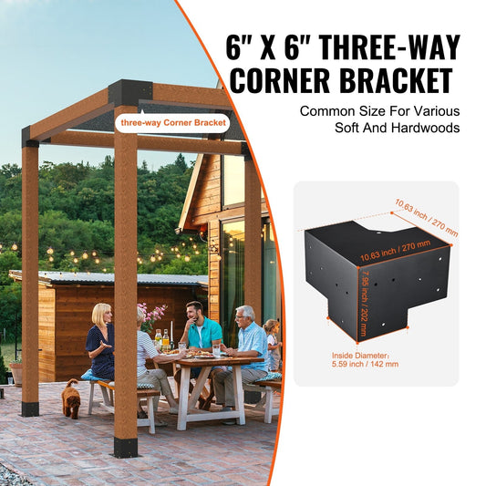 Pergola Bracket Kit 152x152mm, 4pcs 3-Way Heavy Duty Corner Bracket Woodworks DIY Post Base Kit, Easy Installation Wooden Beams for Gazebos, Patio Pergolas, Log Cabin Outdoor Pergola Hardware