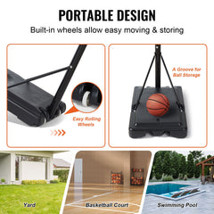 Basketball Hoop, 4-10 ft Adjustable Height Portable Backboard System, 44 inch Basketball Hoop & Goal, Kids & Adults Basketball Set with Wheels, Stand, and Fillable Base, for Outdoor/Indoor
