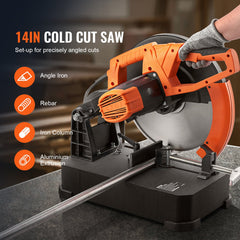 Chop Saw, 14"/355mm Blade Diameter Cut Off Saw, 2800W 1200RPM Steel Cutting Machine, Adjustable Dry Cut Chop Saw, Miter Saw for Cutting Metal Cold Cut Saw for Steel/Rebar/Iron/Aluminum