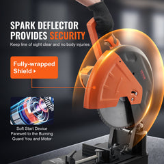 Chop Saw, 14"/355mm Blade Diameter Cut Off Saw, 2800W 1200RPM Steel Cutting Machine, Adjustable Dry Cut Chop Saw, Miter Saw for Cutting Metal Cold Cut Saw for Steel/Rebar/Iron/Aluminum