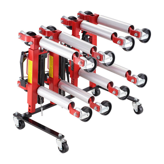 Car Dolly Rack, Storage Rack with 360° Rotatable Wheels, Hydraulic Ratchet Trolley Jack Stand Organizer, Jack Stands Holder Storage Rack, 4-Dolly Capacity, Compatible with Most Dollies