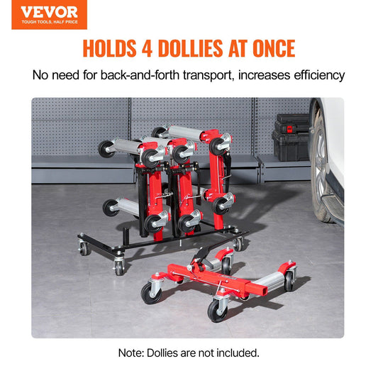 Car Dolly Rack, Storage Rack with 360° Rotatable Wheels, Hydraulic Ratchet Trolley Jack Stand Organizer, Jack Stands Holder Storage Rack, 4-Dolly Capacity, Compatible with Most Dollies