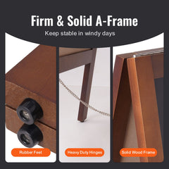 VEOVR A Frame Chalkboard Sign, 50x102 cm Double-Sided Sidewalk Signs, Freestanding Vintage Wooden Chalk Board with Chalks & Magnetic Eraser, Rustic Brown Outdoor Sandwich Board Kitchen Home Wedding