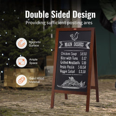 VEOVR A Frame Chalkboard Sign, 50x102 cm Double-Sided Sidewalk Signs, Freestanding Vintage Wooden Chalk Board with Chalks & Magnetic Eraser, Rustic Brown Outdoor Sandwich Board Kitchen Home Wedding