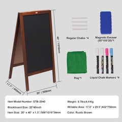 VEOVR A Frame Chalkboard Sign, 50x102 cm Double-Sided Sidewalk Signs, Freestanding Vintage Wooden Chalk Board with Chalks & Magnetic Eraser, Rustic Brown Outdoor Sandwich Board Kitchen Home Wedding