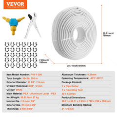 VEVOR PEX-AL-PEX Tube, 300M, 16 mm Diameter Aluminum-Plastic Composite Pipe Oxygen Barrier Radiant Floor PEX Pipe, 2 mm Thickness Radiant Heat Floor Plumbing Inner Aluminum Layer PEX Tubing Pipe