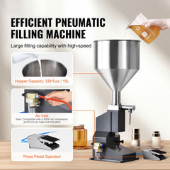 Pneumatic Paste Liquid Filling Machine, 5-50ml Bottle Filler, Bottle Filling Machine, Stainless Steel Liquid Filler with Pedal for Milk Water Juice Essential Oil Shampoo Cosmetic Honey Lotion