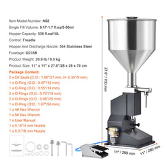 Pneumatic Paste Liquid Filling Machine, 5-50ml Bottle Filler, Bottle Filling Machine, Stainless Steel Liquid Filler with Pedal for Milk Water Juice Essential Oil Shampoo Cosmetic Honey Lotion