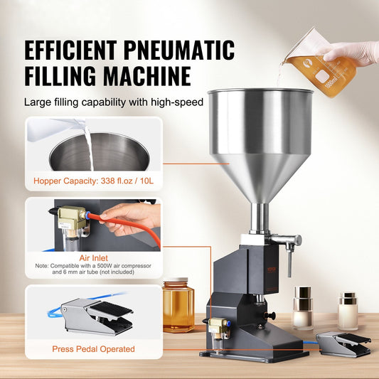 Pneumatic Paste Liquid Filling Machine, 5-50ml Bottle Filler, Bottle Filling Machine, Stainless Steel Liquid Filler with Pedal for Milk Water Juice Essential Oil Shampoo Cosmetic Honey Lotion