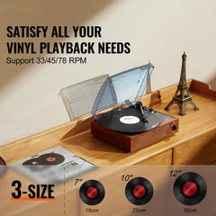 Bluetooth Vinyl Record Player 3-Speed Belt Driven Turntable 5W Speakers