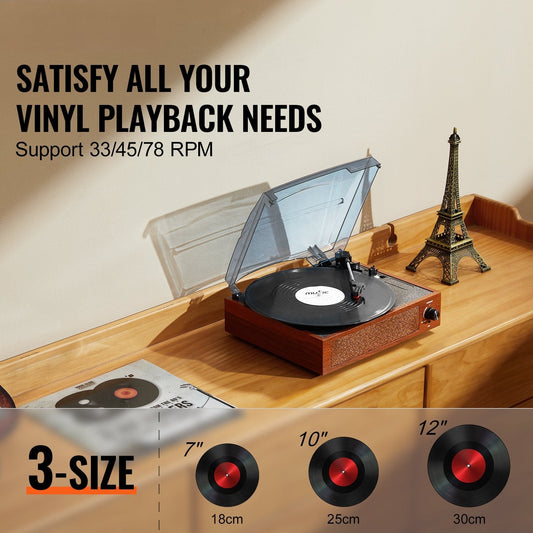 Bluetooth Vinyl Record Player 3-Speed Belt Driven Turntable 5W Speakers