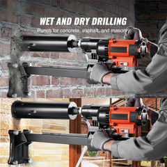 Diamond Core Drilling Machine, 8in Wet&Dry Concrete Core Drill Rig with Stand, 750RPM Speed & 1-1/4" 5/8" Thread & Lifting Handle, 8in Drilling Diameter for Concrete Brick Block Stone, 2500W