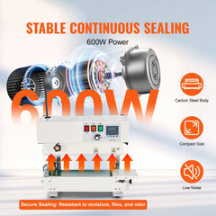 Continuous Bag Band Sealing Machine, 6-12 mm Sealing Width, Vertical Band Sealer Machine with Digital Temperature Control, Carbon Steel Bag Sealer for 0.02-0.8 mm Plastic Bags Films Membrane