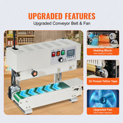 Continuous Bag Band Sealing Machine, 6-12 mm Sealing Width, Vertical Band Sealer Machine with Digital Temperature Control, Carbon Steel Bag Sealer for 0.02-0.8 mm Plastic Bags Films Membrane