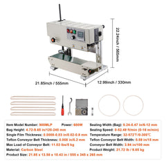 Continuous Bag Band Sealing Machine, 6-12 mm Sealing Width, Vertical Band Sealer Machine with Digital Temperature Control, Carbon Steel Bag Sealer for 0.02-0.8 mm Plastic Bags Films Membrane