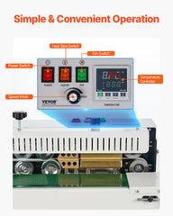 Continuous Bag Band Sealing Machine, 6-12 mm Sealing Width, Vertical Band Sealer Machine with Digital Temperature Control, Carbon Steel Bag Sealer for 0.02-0.8 mm Plastic Bags Films Membrane