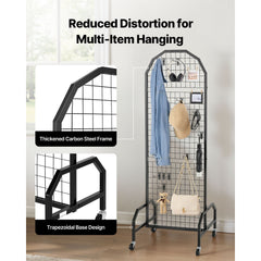 2 Packs Grid Wall Panels, 600 x 1640mm Wire Grid Panels Display Rack, Movable Art Display Shelf with Wheels and 20 Hooks, Black Carbon Steel Gridwall for Craft Show, Decor, Storage, Notice Board